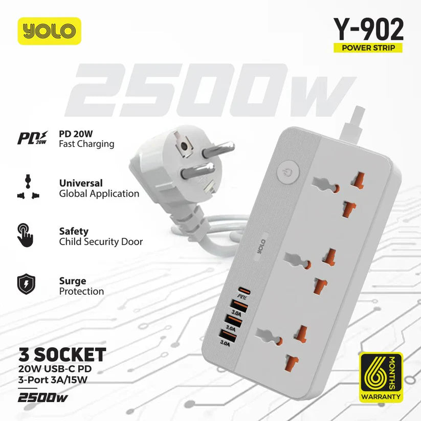 YOLO Y-902 Fast Charging Power Extension 2500W